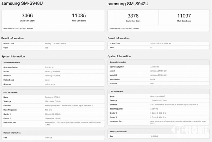 三星Galaxy S26系列跑分曝光 只配备12GB内存(图1)
