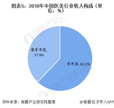 2020年中国医美行业发展现状 行业进入调整期(图5) 图表5:2019年中国医美行业收入构成(单位:%)