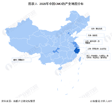 中国医药制造外包行业现状与发展前景(图7) 图表7:2020年中国CMO的产业地图分布