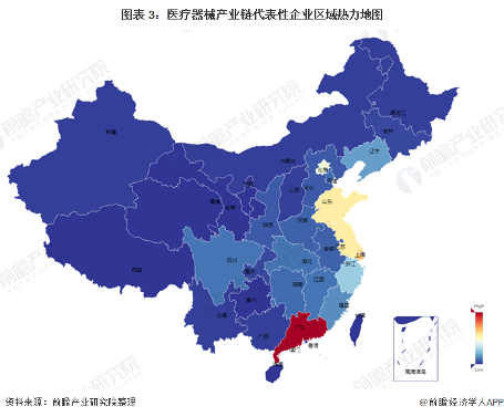 医疗器械行业产业链全景梳理及重点区域分析(图3) 图表 3:医疗器械产业链代表性企业区域热力地图
