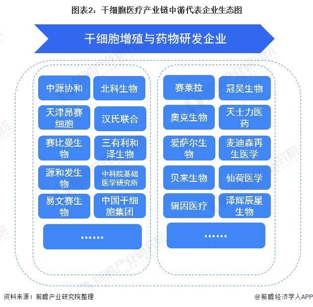 图表2：干细胞医疗产业链中游代表企业生态图