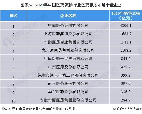 图表5：2020年中国医药流通行业医药批发市场十佳企业