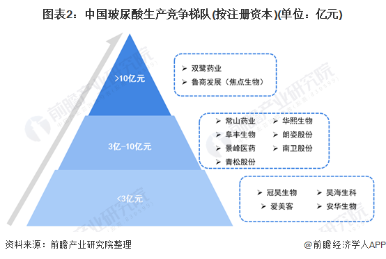 图表2：中国玻尿酸生产竞争梯队(按注册资本)(单位：亿元)