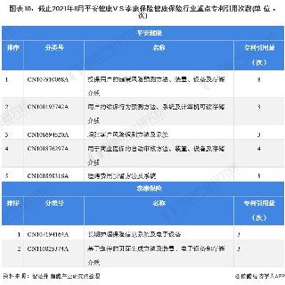 图表10：截止2021年8月平安健康V.S.泰康保险健康保险行业重点专利引用次数(单位：次)