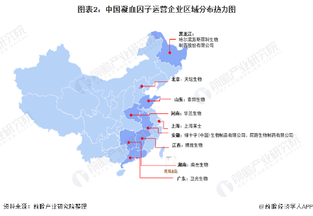 【行业深度】洞察2022:中国凝血因子行业竞争格局及市场份额(附市场集中度、企业竞争力评价等)(图2) 图表2:中国凝血因子运营企业区域分布热力图